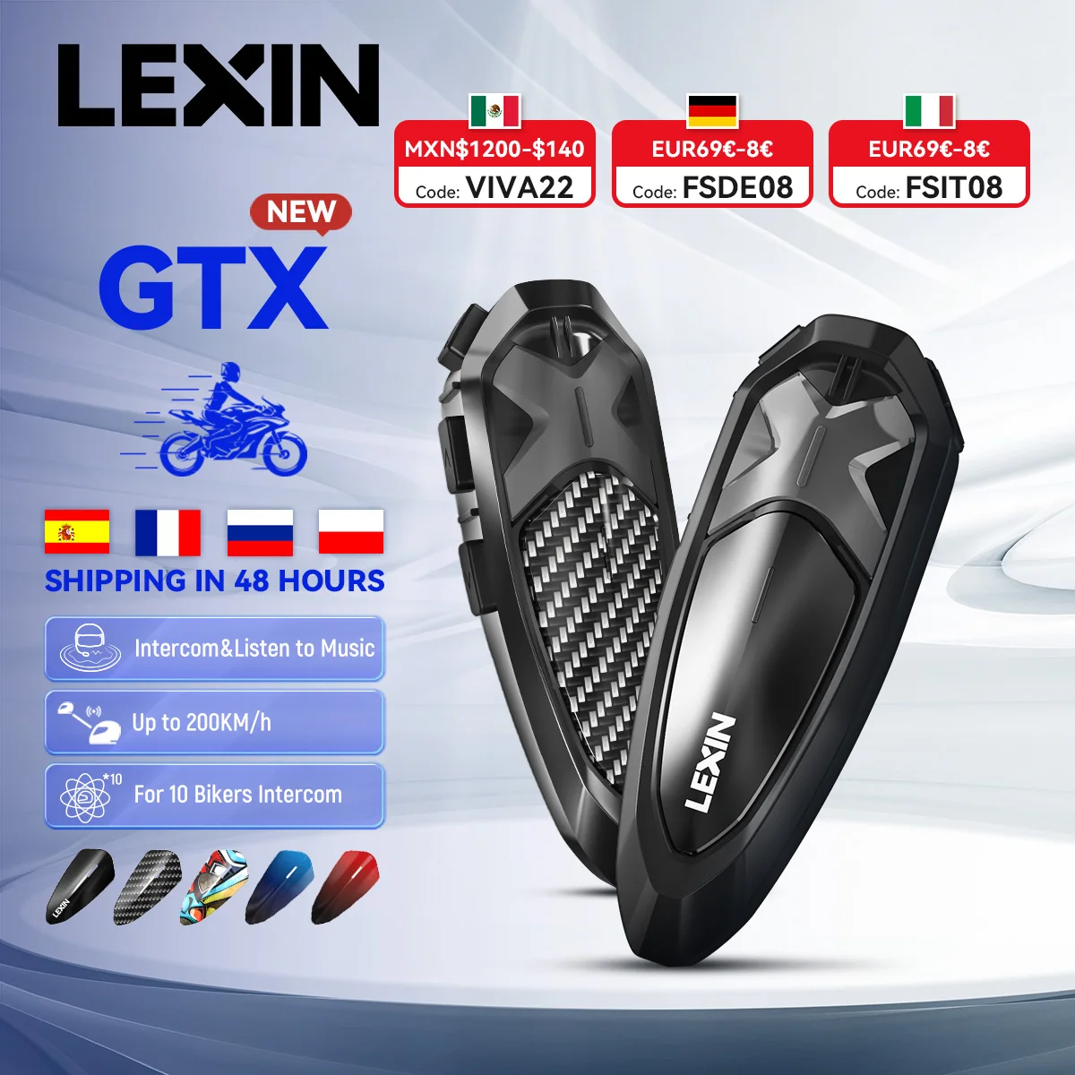 ใหม่ 2023 Lexin GTX Intercomบลูทูธสําหรับหมวกกันน็อครถจักรยานยนต์ชุดหูฟังสนับสนุนIntercom & ฟังเพลงAt One Time10 Riders 2000M