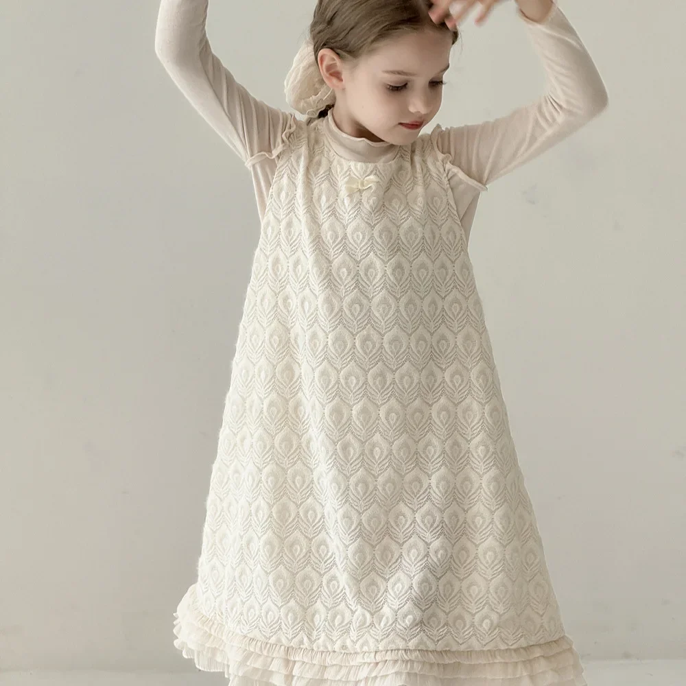 Beige Plush Lace Tank Top Skirt Baby Girl Clothes Simple Elegant Princess Romantic Lolita Dress  Evening Dresses