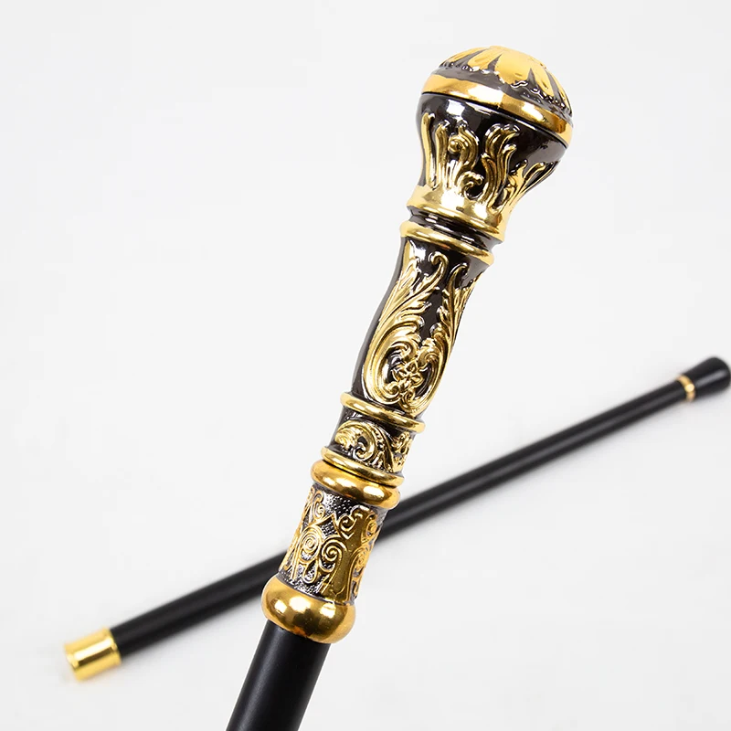 5cm Luxury Gold & Black Carved Cane, Vintage Style Decorative Walking Stick for Men, Elegant Gentleman's Accessory