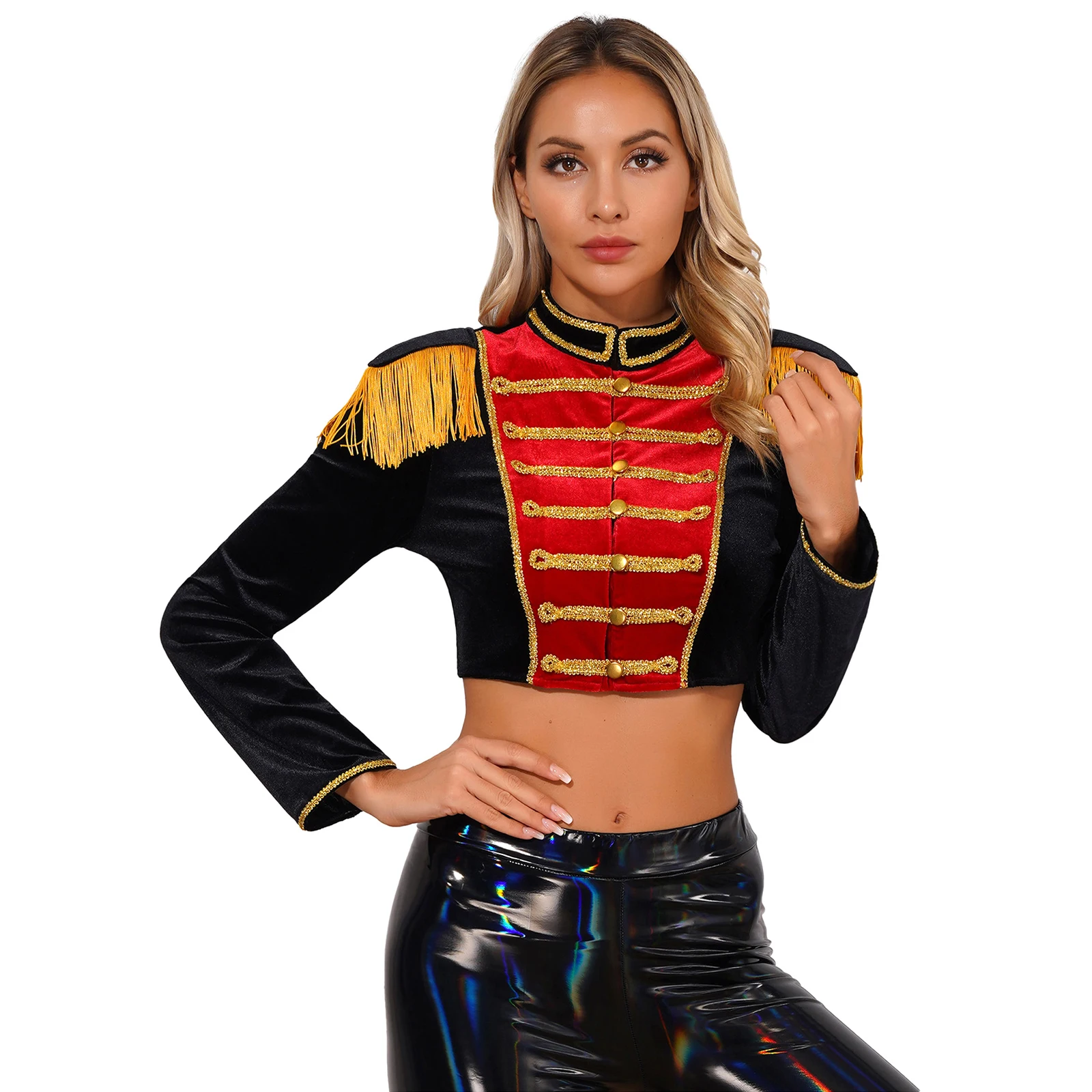 Damen Zirkus Ring master Cosplay Kostüm Jacke Showman Ring leader Löwenb ändiger Halloween Rollenspiel Kleidung Samt Kurz mantel