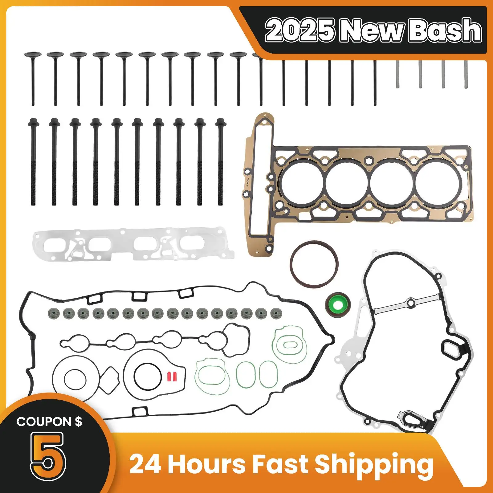 

Head Gasket Bolts and Intake Exhaust Valves For Chevrolet Buick GMC 2.4L 2010-2013 12615936 24434464 24454518 HS26517PT ES72196