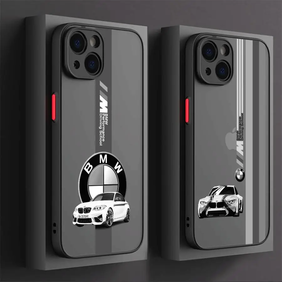 العلامة التجارية B-M-W حافظة هاتف السيارة آيفون 13 برو 15 برو ماكس XR XS X 14 16e 6s 12 Mini SE 16 Pro 11 Pro Max 7 8 SE Black Edge Shell