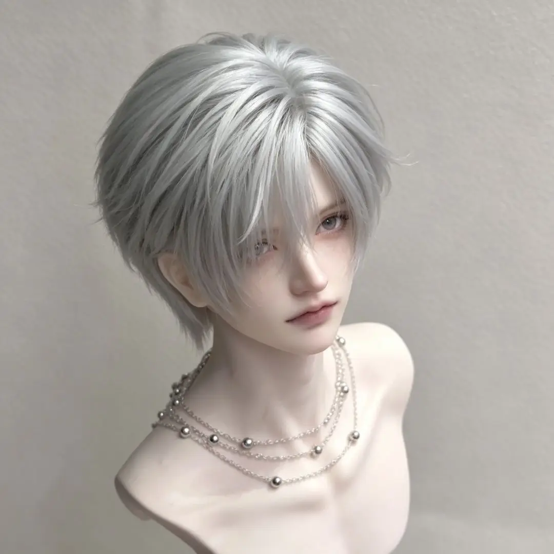High Temperature Silk 1/3 1/4 1/6 Bjd Doll Wig Silver Gray White Short Hair Wig Without Styling Bjd Doll Accessories Wig No Doll