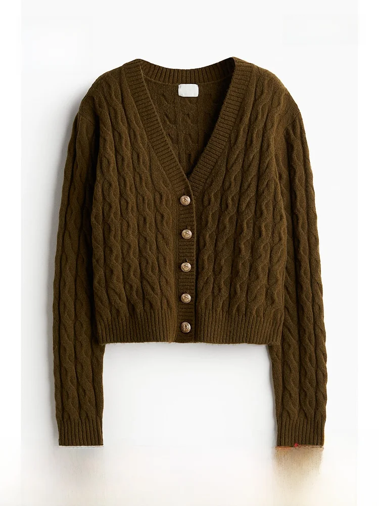 

H&M Women's Knitted Cardigan Slim Fit Long Sve ort Sle Commute Knitwear Floral Twist Design Autumn Faion 248864