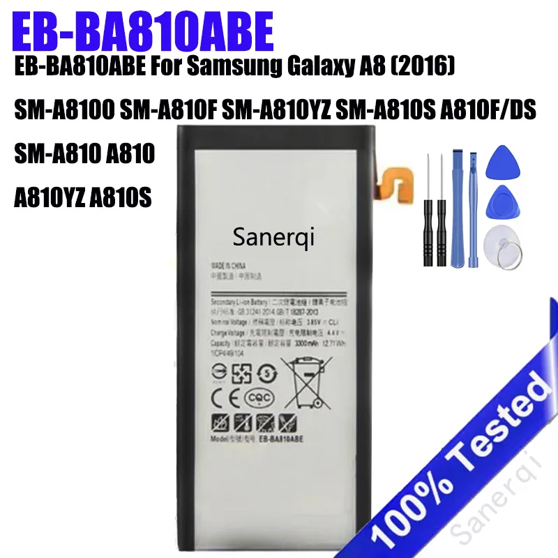 

Аккумулятор EB-BA810ABE для Samsung Galaxy A8 (2016) SM-A8100 SM-A810F SM-A810YZ SM-A810S A810F/DS SM-A810 A810 A810YZ A810S + инструменты