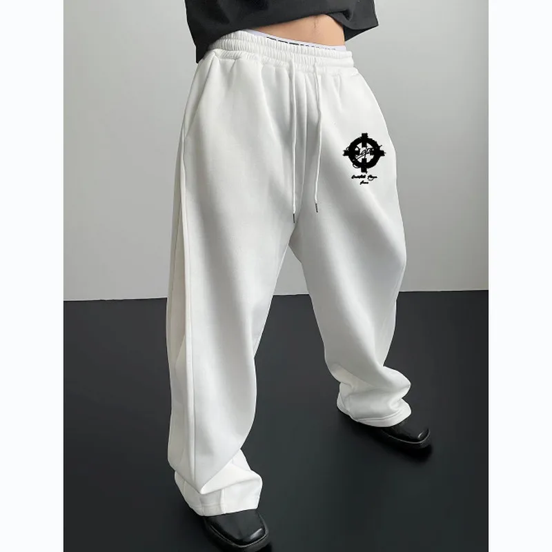 Men's High Quality Loose Oversized Straight Sweatpants, Pocket Drawstring Joggers, Casual Long Pants Streetwear Sports Trousers