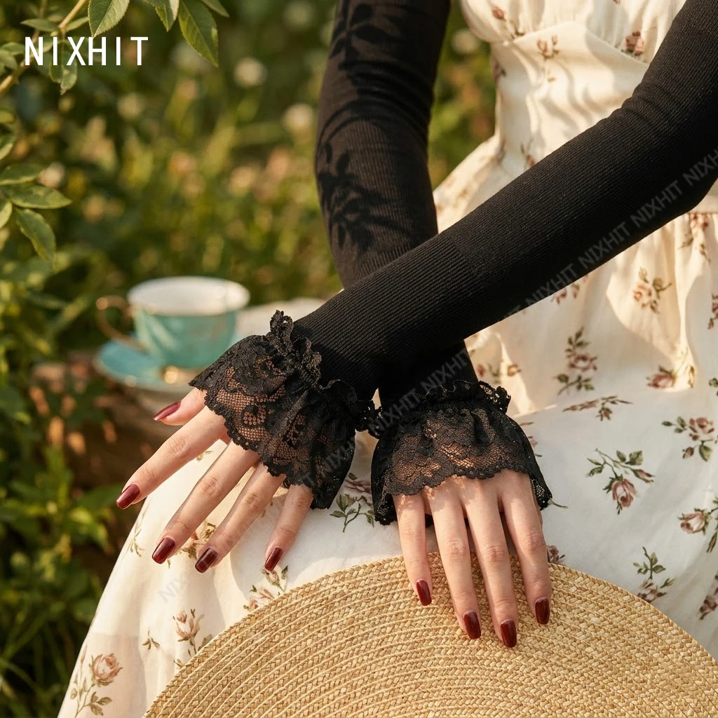 

New Summer Flowers Pastoral Style Lace Sunscreen Sleeve Thin UV Protection Ice Silk Arm Cover Fashion Travel Driving Riding