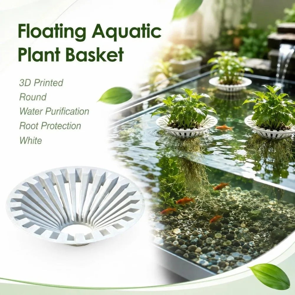 3D Printed Floating Colonization Basket Water Purification Round Soilless Cultivation Holder Root Protection White