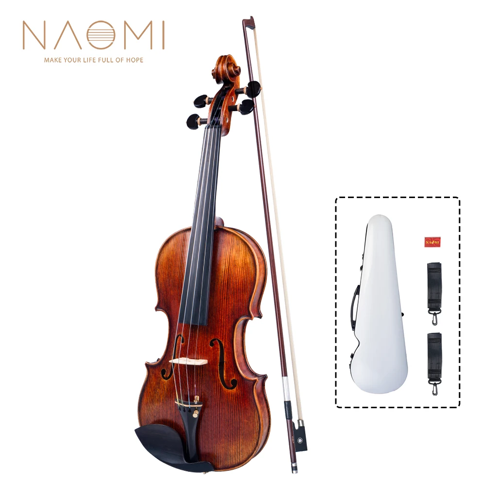 

NAOMI Master Level Handmade Antonio Stradivari 1716 Style Antique 4/4 Violin Kit W/ Carbon Fiber Violin Case Brazilwood Bow