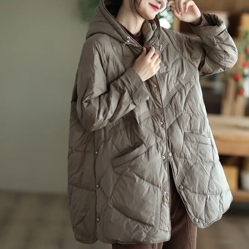 Autumn Winter Thick White Duck Down Jacket Parkas Women Long Hooded Down Coat Female Casual Loose Bigsize Puffer Warm Outwears