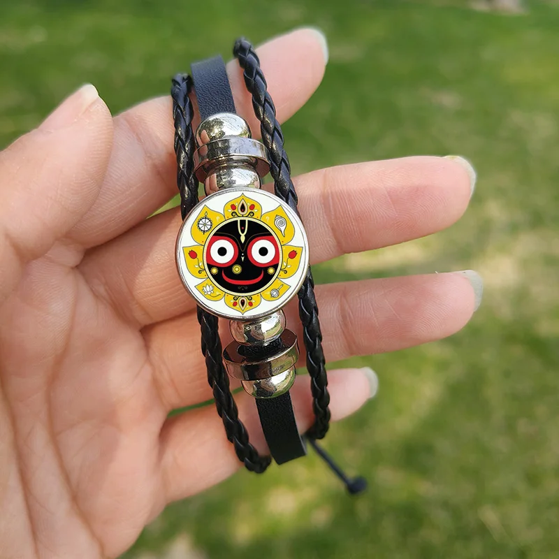 Hindu God lord Jagannath Bracelet for Men Women Mandala Face Cartoon Picture Handmade Leather Woven Bangles