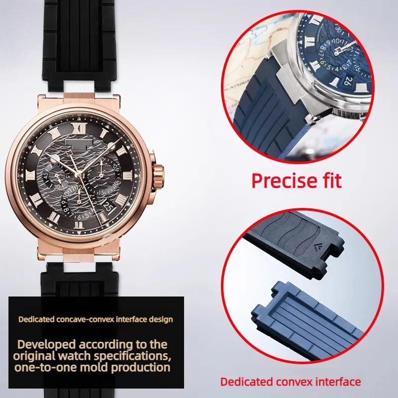 High-quality fluorine rubber watch strap For Breguet Marine 5517 5517BR/BB/TI Waterproof Soft watchband Black Blue Wristband Men