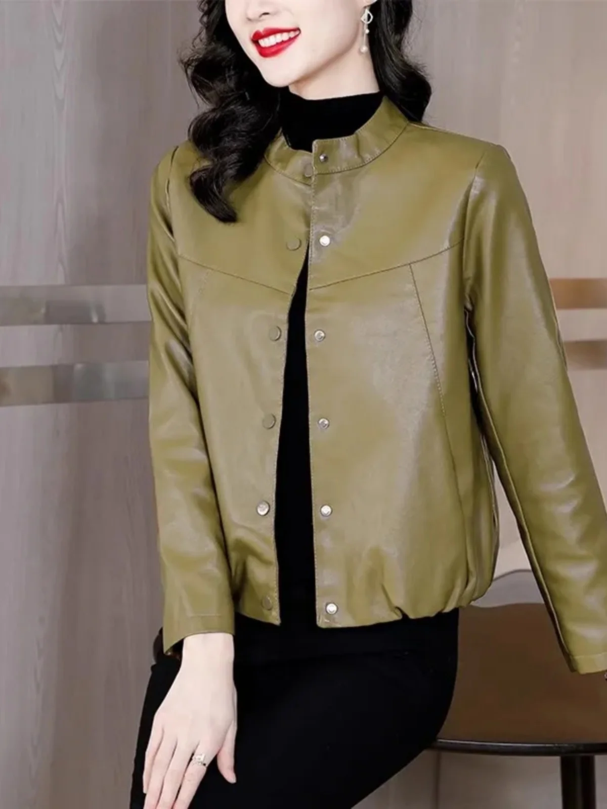 Faionable ort cuir Jaet femmes coupe ample minceur âge-défense automne hiver nouveau Sle Tagkita trajet coupe-vent