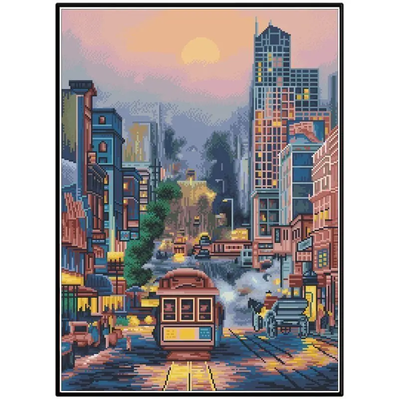 

Town Cross Stitch Kit Embroidery DIY Chinese Style Printed Thread Needlework Sets Home Decor Crafts New Arrival