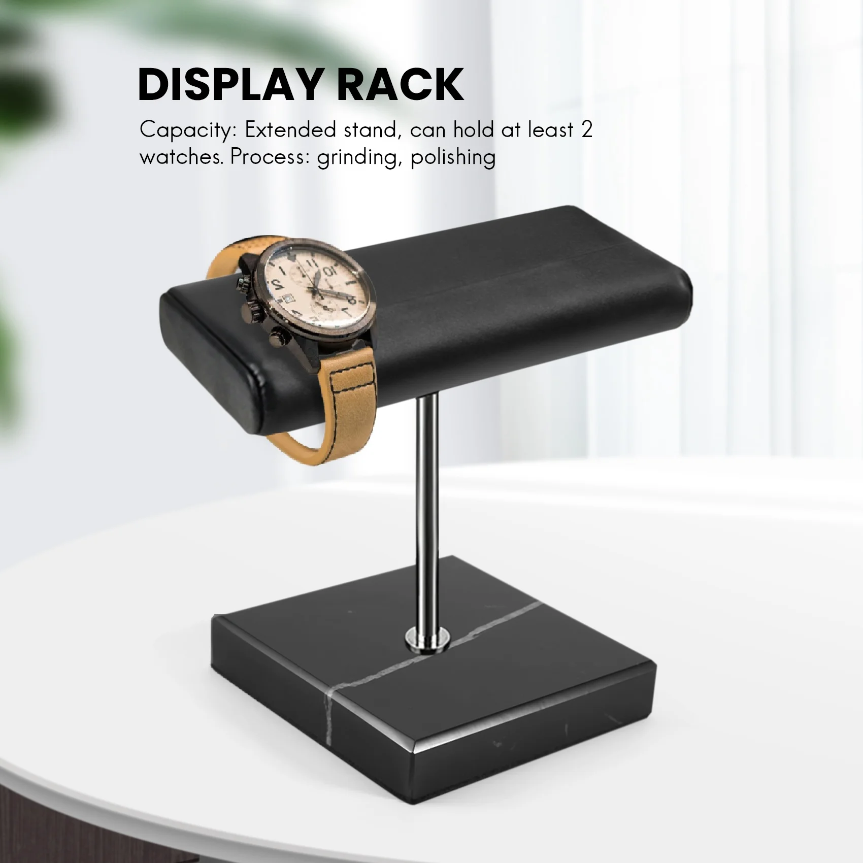 A67I Black Marble Base Watch Stand Silver Color Metal Rod Display Props Bracelet Jewelry Lengthen Placement Stand