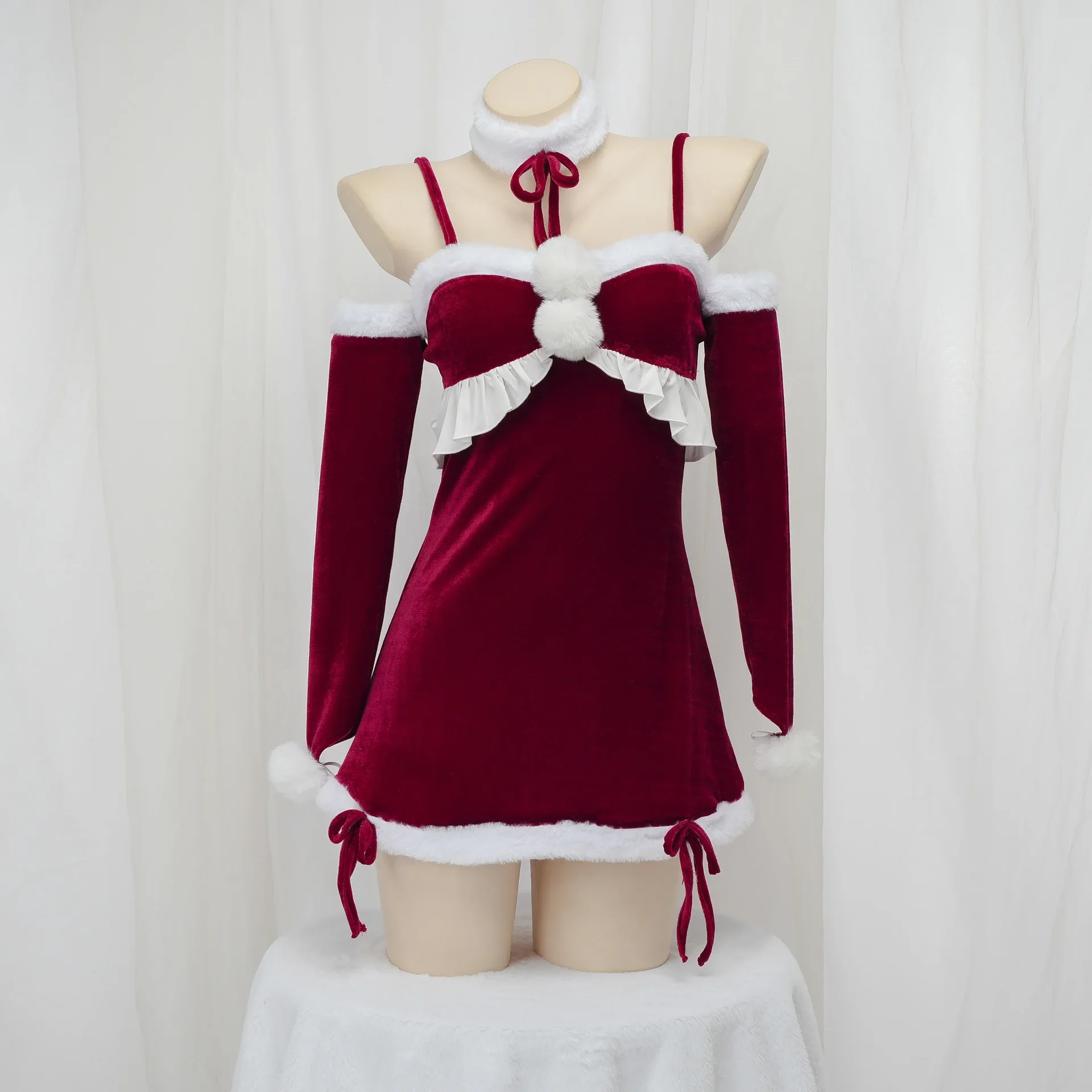 Anime Girl Red Velvet Dress Christmas Uniform Outfits Women Santa Claus Cosplay Costume Sexy Nightwear Christmas Cosplay Costume