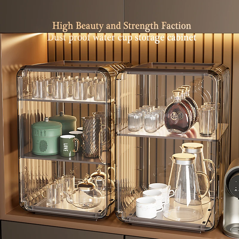 

Dustproof Cup Storage Shelf Light Luxury High-Color Value Stackable Transparent Living Room Office Desktop Cabinet Cup Holder