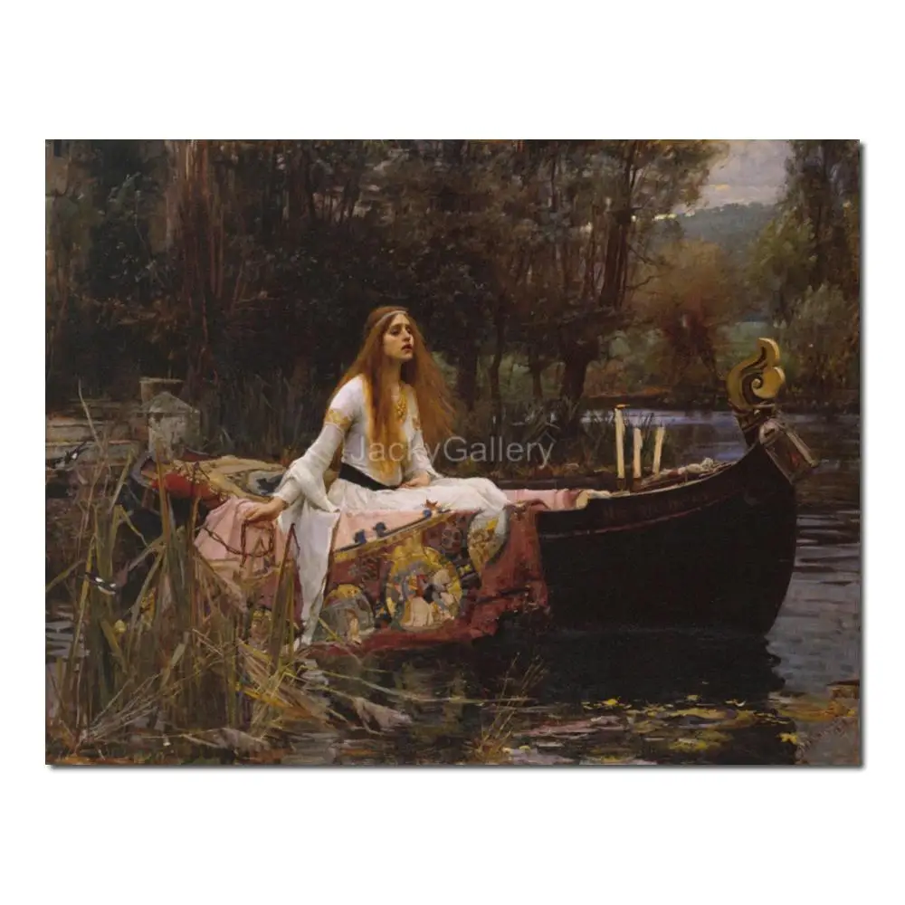 Handmade John William Waterhouse Oil Painting Reproduction Lady Shalott Portrait Canvas Artwork for Kitchen Wall Decor