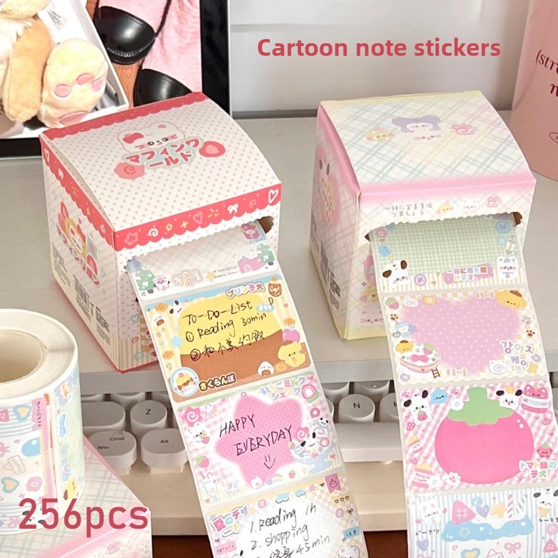 256Pcs/box Cartoon Cute Pull Out Convenience Sticker for Puppies Tearable Adhesive Stickers Student Roll Sticker Message Sticker