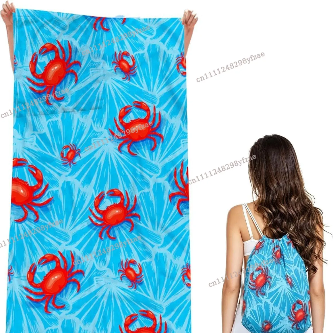 Sac à dos de rangement pour serviette de plage pliable 2-en-1 avec impression en microfibre ultra-fine