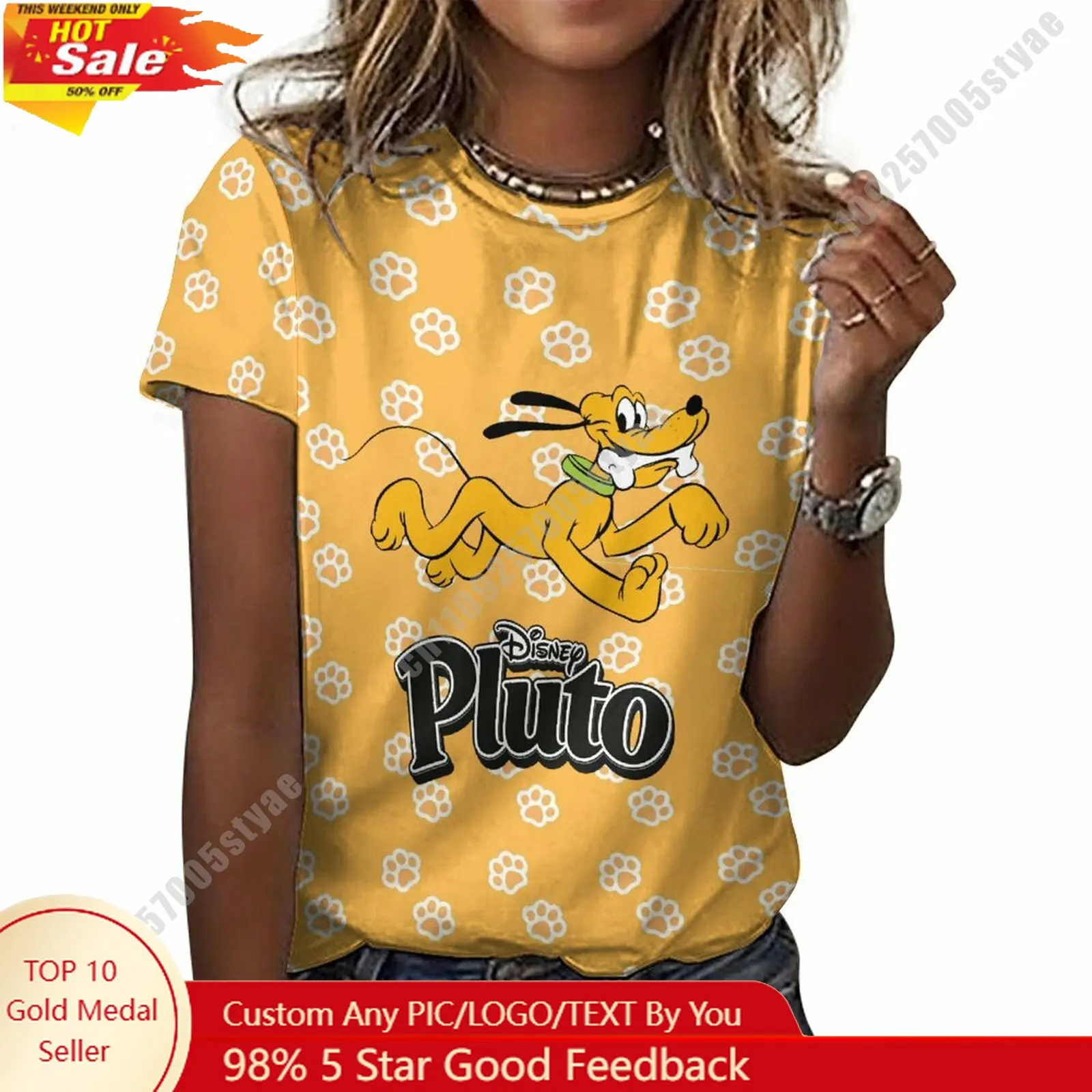 

Pluto T Shirt Disney Cartoon Custom Your Own Cotton Tee Personalized Photo Text Print Casual Street Style Short Sleeved Top