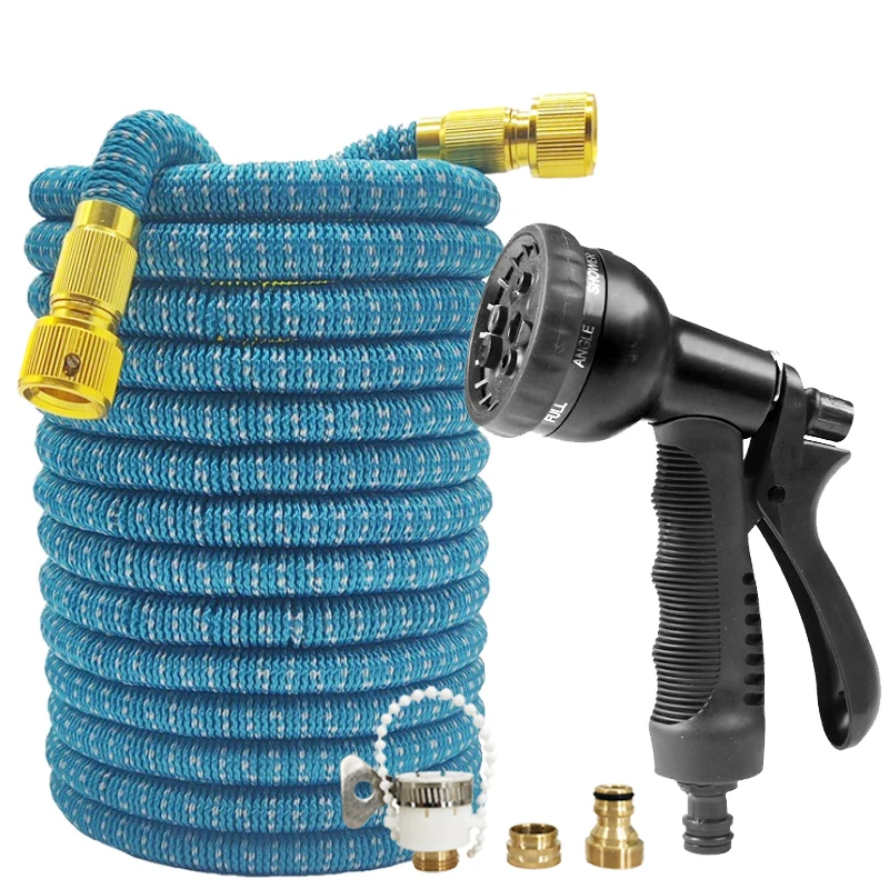 

Раздвижной садовый шланг в комплекте с 8-функциональным распылителем воды, металлическим соединителем, принадлежностями для полива сада и мойки автомобилей