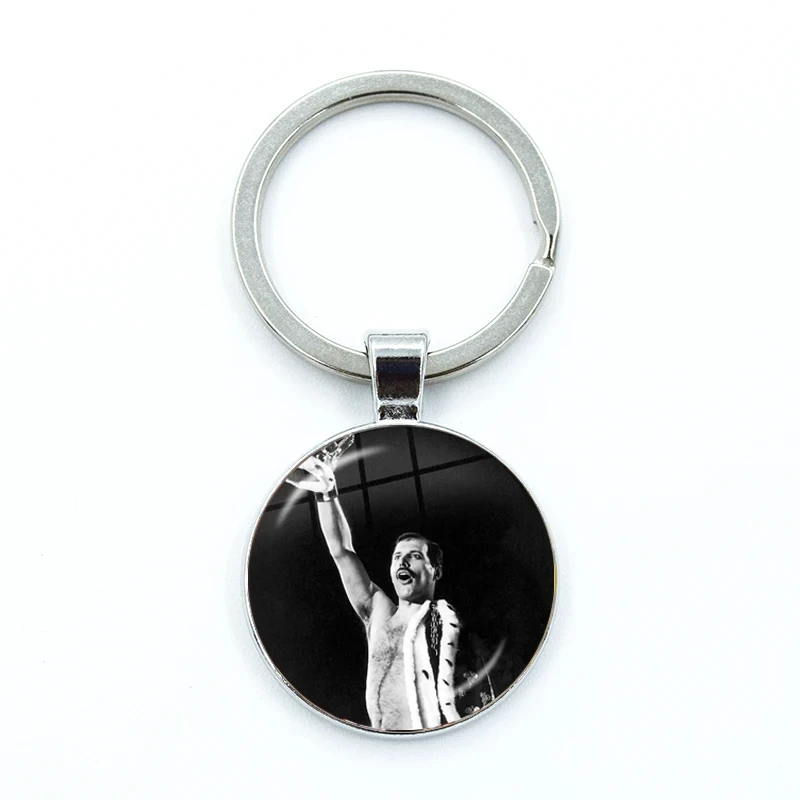 Queen Freddie Mercury Rock Star Keychain Glass Cabochon KeyRing Bag Car Key Chain Ring Holder Charms Jewelry Gifts