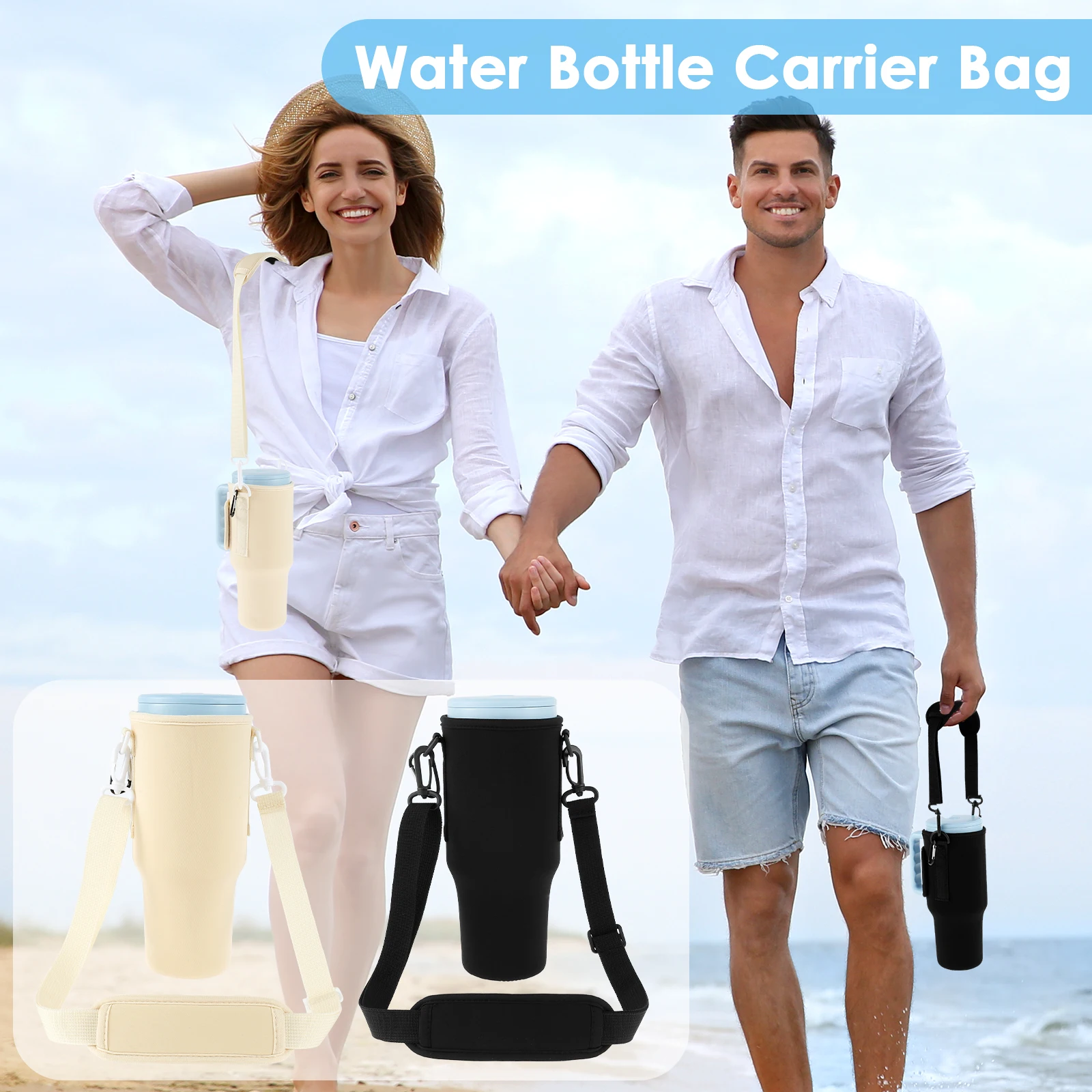 Water Bottle Carrier Bag with Shoulder Strap Waterproof Water Bottle Holder Pouch with Front Pocket Portable Lightweight Water