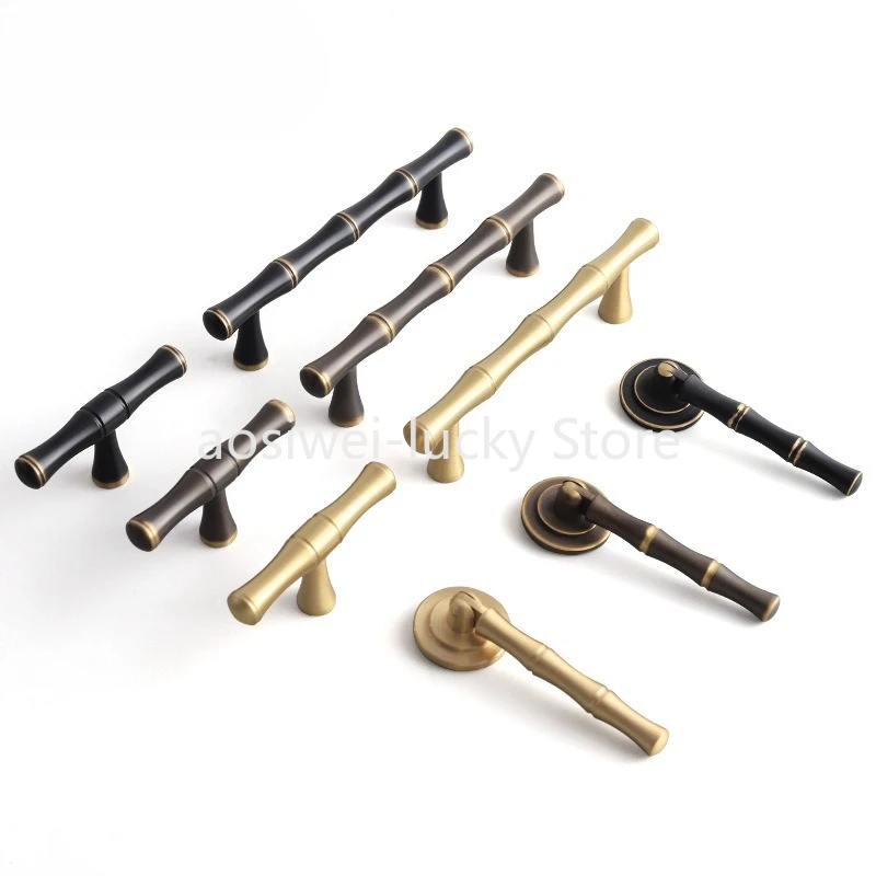 New Chinese Style Bamboo Furniture Handles Solid Brass Vintage Handles for Cabinets and Drawers Luxury Cabinet Pulls