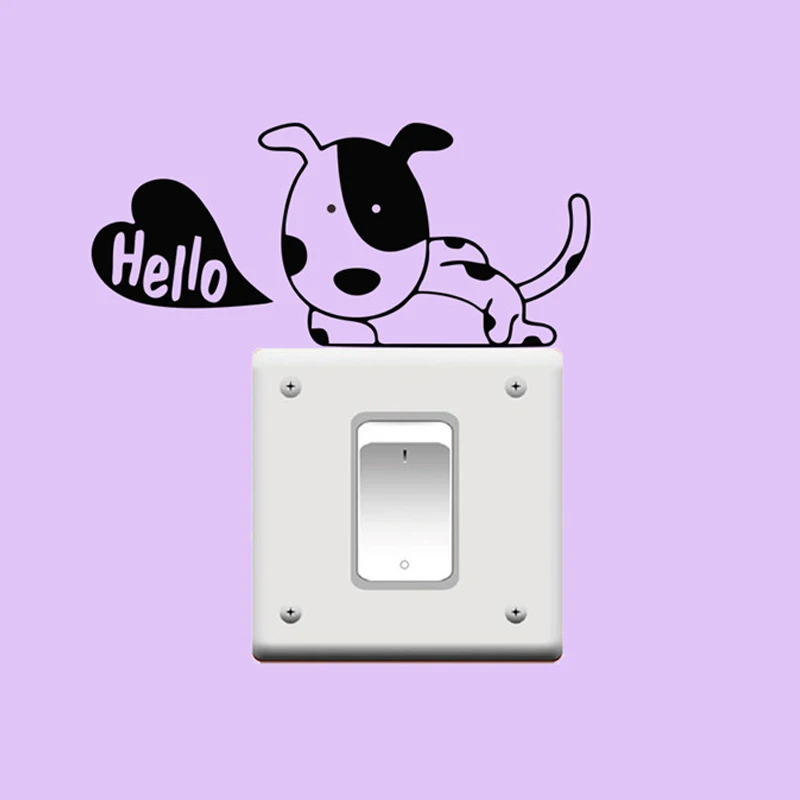 Cute Dogs Switch Panel Stickers For Home Decoration Diy Cartoon Puppy Animals 3d Vinyl Mural Art Kids Room Wall Decals Posters