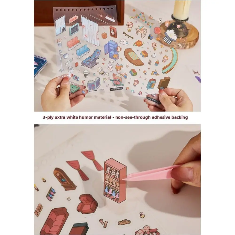 

Креативная тема ужасов, 3D миниатюрная сцена, ПЭТ, сделай сам, поделки, наклейки для кабины, домов, 8 сцен, 20 листов, карманные наклейки, книга для