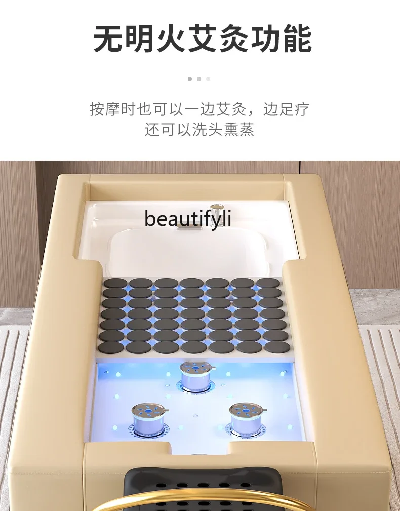 Moxibustion Foot Bath Integrated Ceramic Steel Frame Shampoo Chair Water Circulation Fumigation Beauty Salon Head Therapy Bed