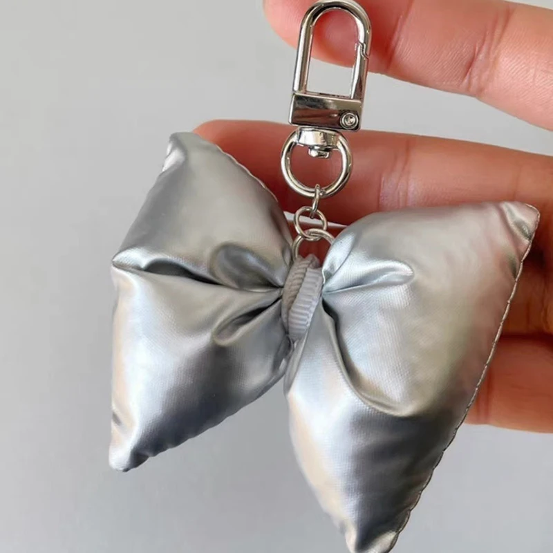 Y2K Silver Color Bow Keyring Korean 3D Bowknot Keychain Sweet Cute Bow Key Holder Fashion Backpack Pendant Bag Decor