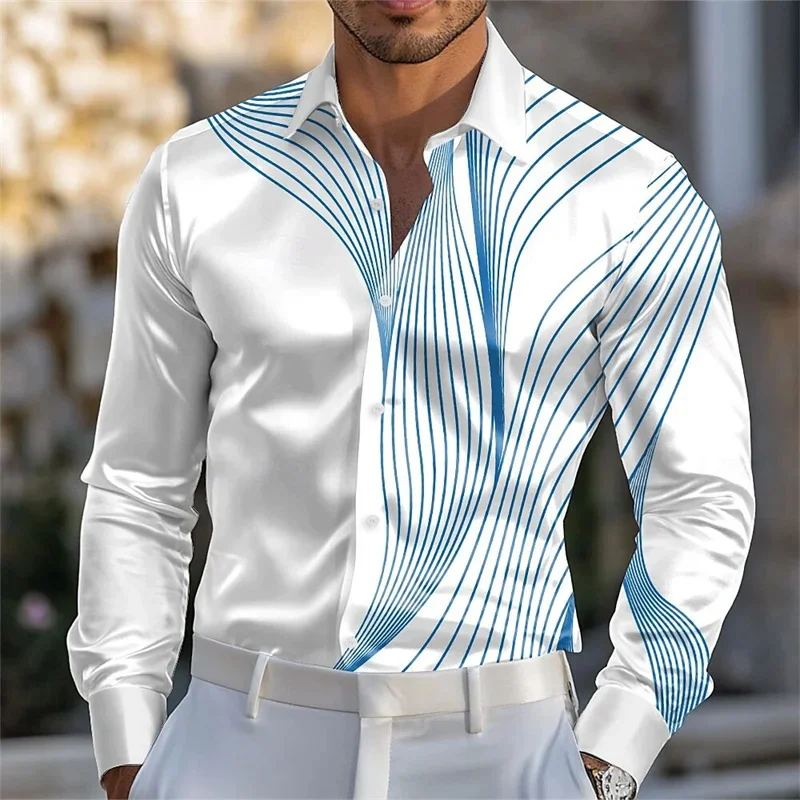 New style casual striped design shirt summer men's long sleeve lapel high-end fashion button long sleeve professional street par