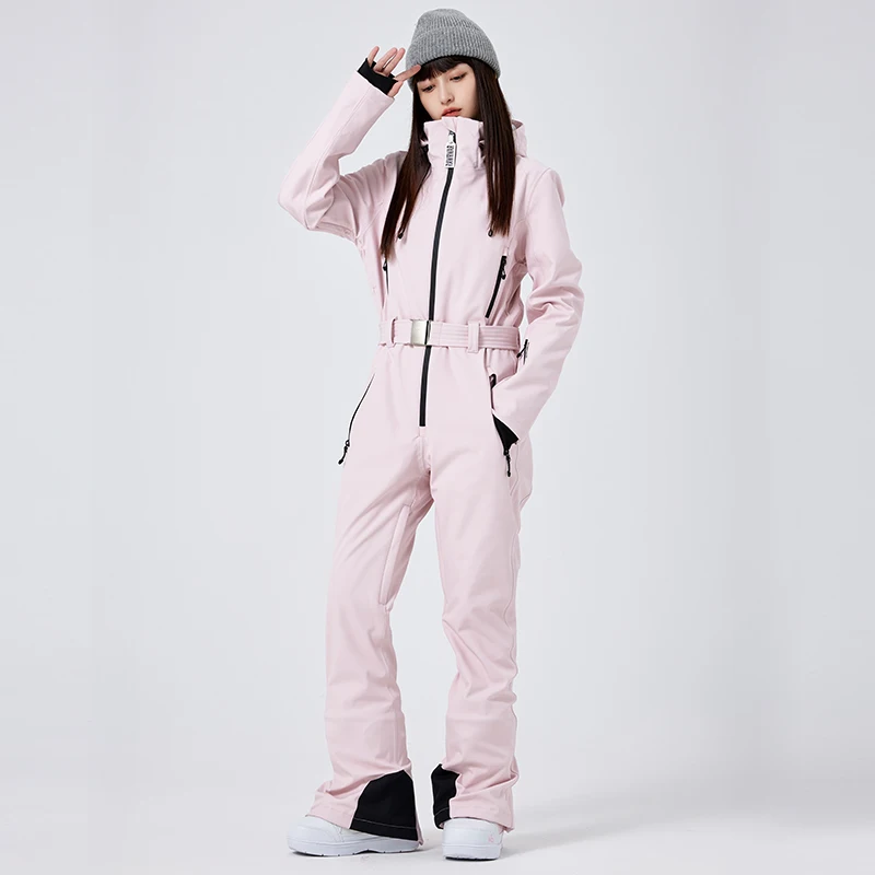 Setelan Ski wanita 2025 dewasa 1 potong Set musim dingin luar ruangan tahan angin kedap air Snowboard pakaian hangat wanita olahraga Ski mantel Hoodie