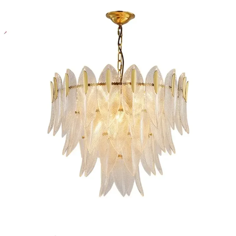 Nordic Style Light Luxury Pendant Lamp For Bedroom Living Room Restaurant Hotel Villa Multi Layered Leaf Glass Chandelier