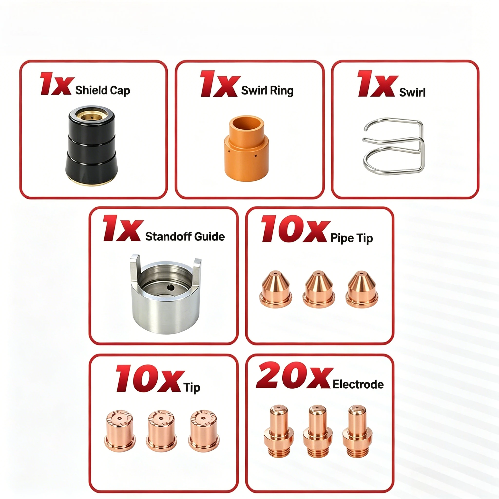 45PCS Plasma Torch Consumables 14344 Electrode 12814 Nozzle 40-60A, Swirl Ring Shield Cup for CB70 LT70 CP70 P70 Torch