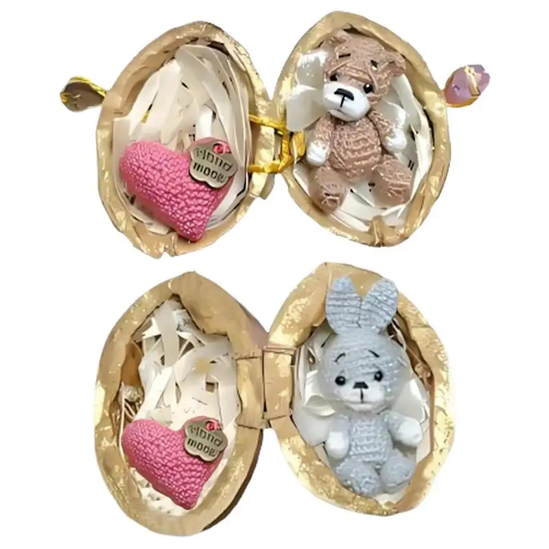 

Crochet Animal In Walnut Shell Handmade Bunny Bear Knitted Animal With Heart Knitting Doll Funny Figurine Home Decor For Easter