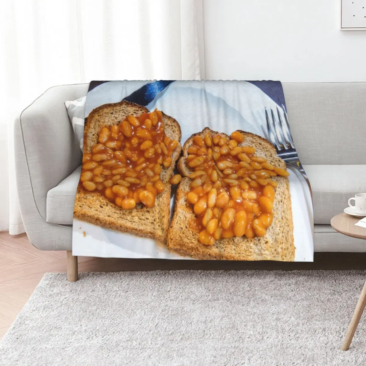 Baked beans on toast on white plate Throw Blanket Winter beds Picnic Sofa Quilt for sofa Sofa Hair Blankets