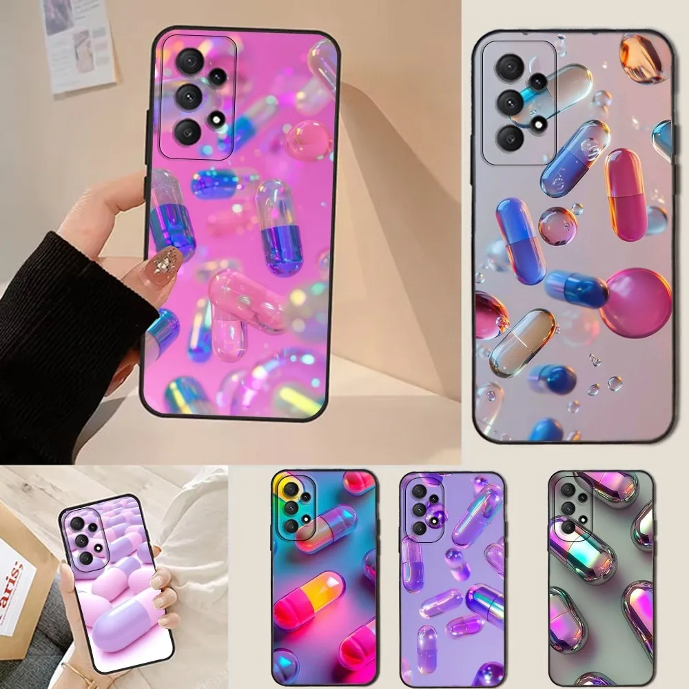 

Dazzling Pink Art Pills Phone Case For Samsung Galaxy A13,A21s,A22,A31,A32,A52,A53,A71,A80,Soft Black Shell