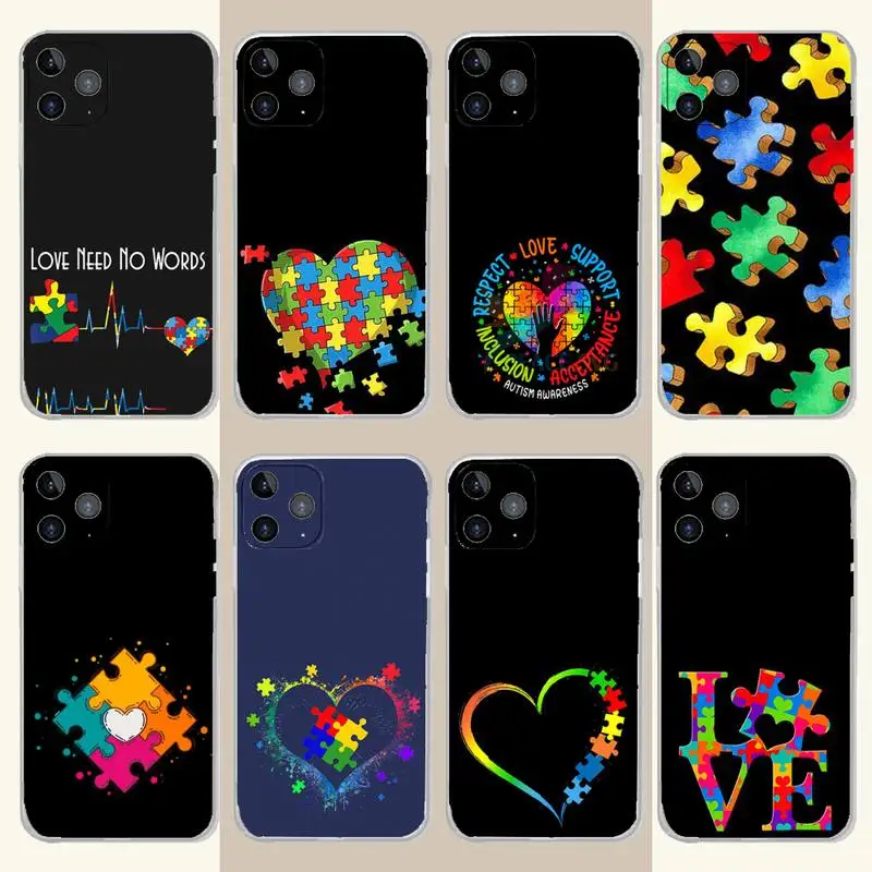 Autism Support Puzzle Phone Case For iPhone 15,14,13,12,11 Plus,Pro,Max,XR,XS,X,7,8 Plus,SE,Mini Transparent Silicone Soft