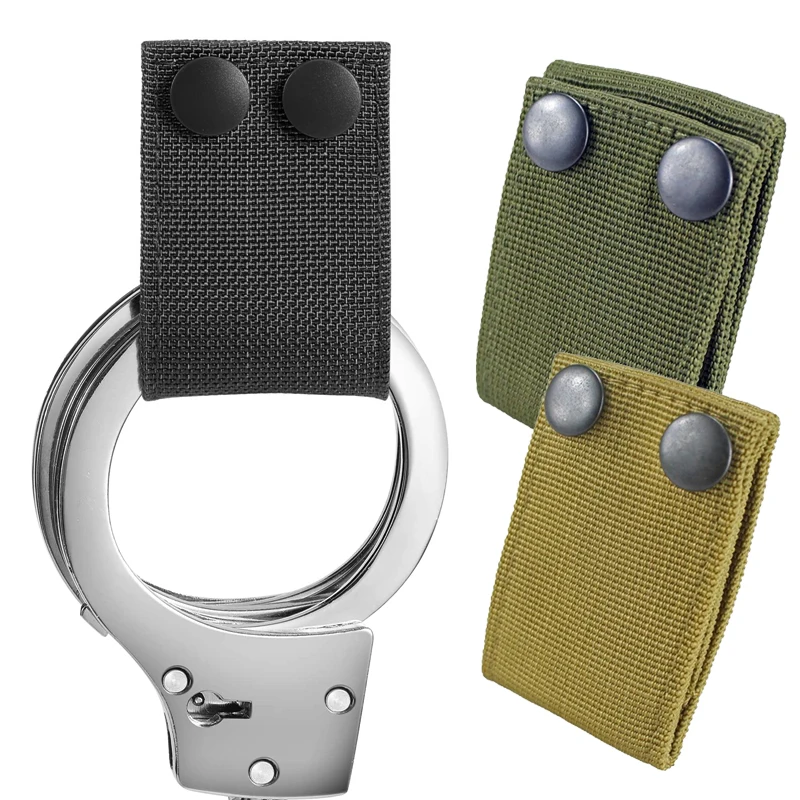 Tactical Handcuff Pouch Holster Nylon Handcuff Strap Holder Double Snap Slide-On fits 2.25 in Duty Belts Hunting Accessoties