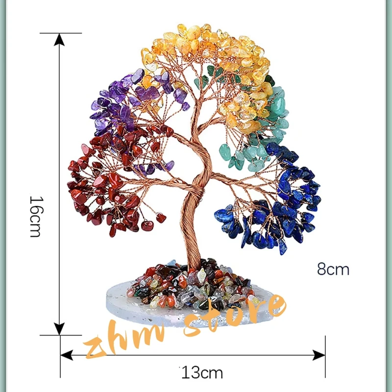 16cm Natural Crystal Decorate Hand Knitted Life Positive Energy Tree ,A Gift for Lovers/Friends/Families Ornaments