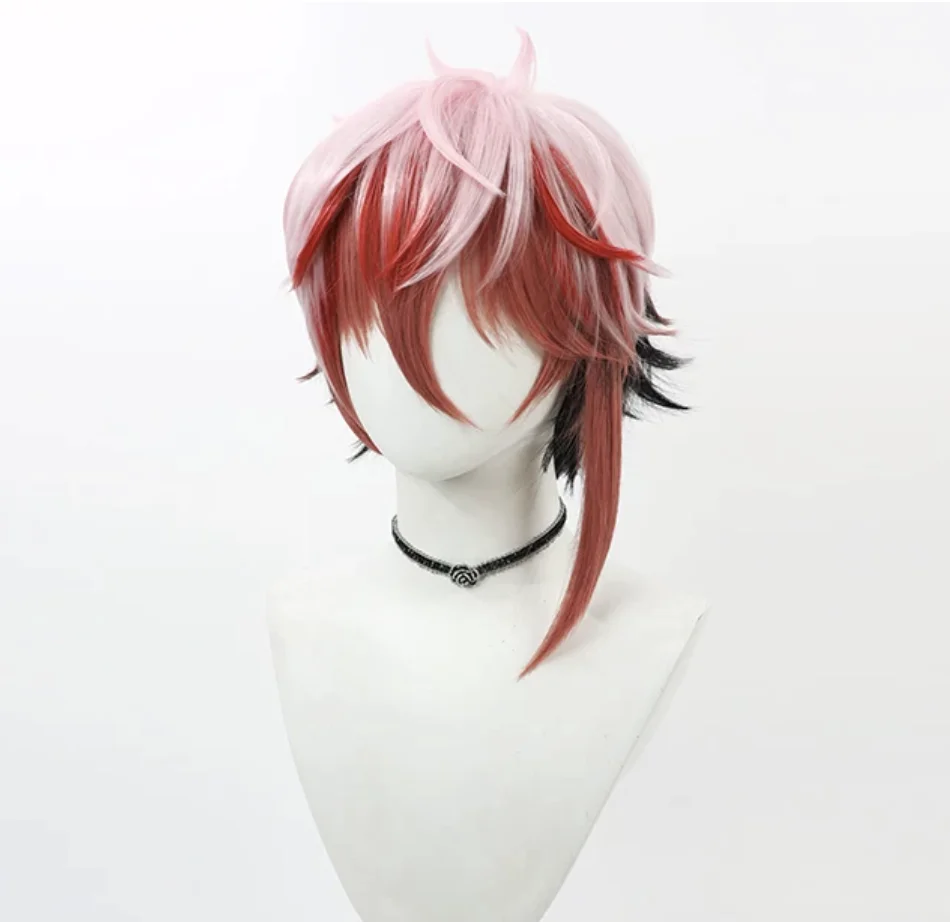 Men Virtual YouTuber VTuber Seraph Dazzlegarden Cosplay Pink Red Black Mixed Heat Resistant Synthetic Hair Wig For Men