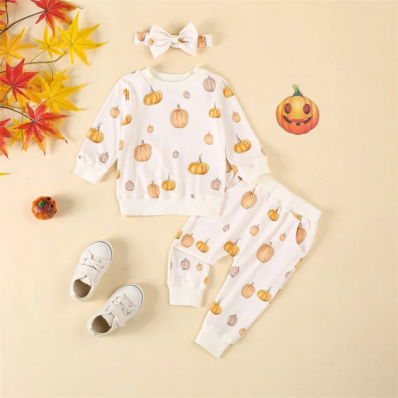 

Toddler Baby Girl Halloween Outfit Pumpkin Sweatshirt Pullover Tops Long Pants Sweatsuits Fall Winter Clothes