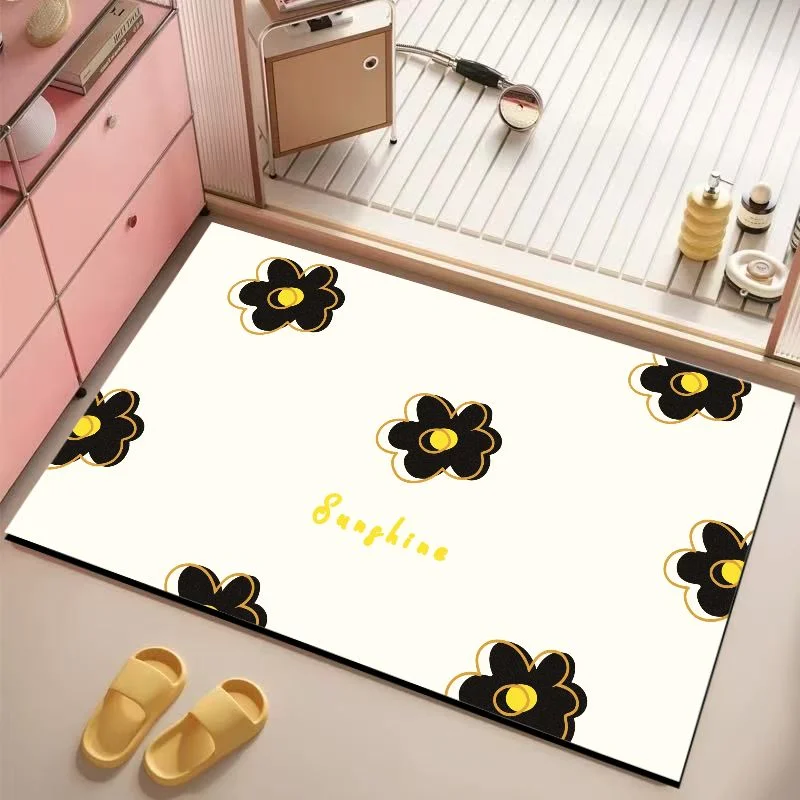 VIKAMA Minimalist Floral Print Absorbent Pad Anti Slip Quick Drying Shower Carpet Bathtub Entrance Mat Home Decoration