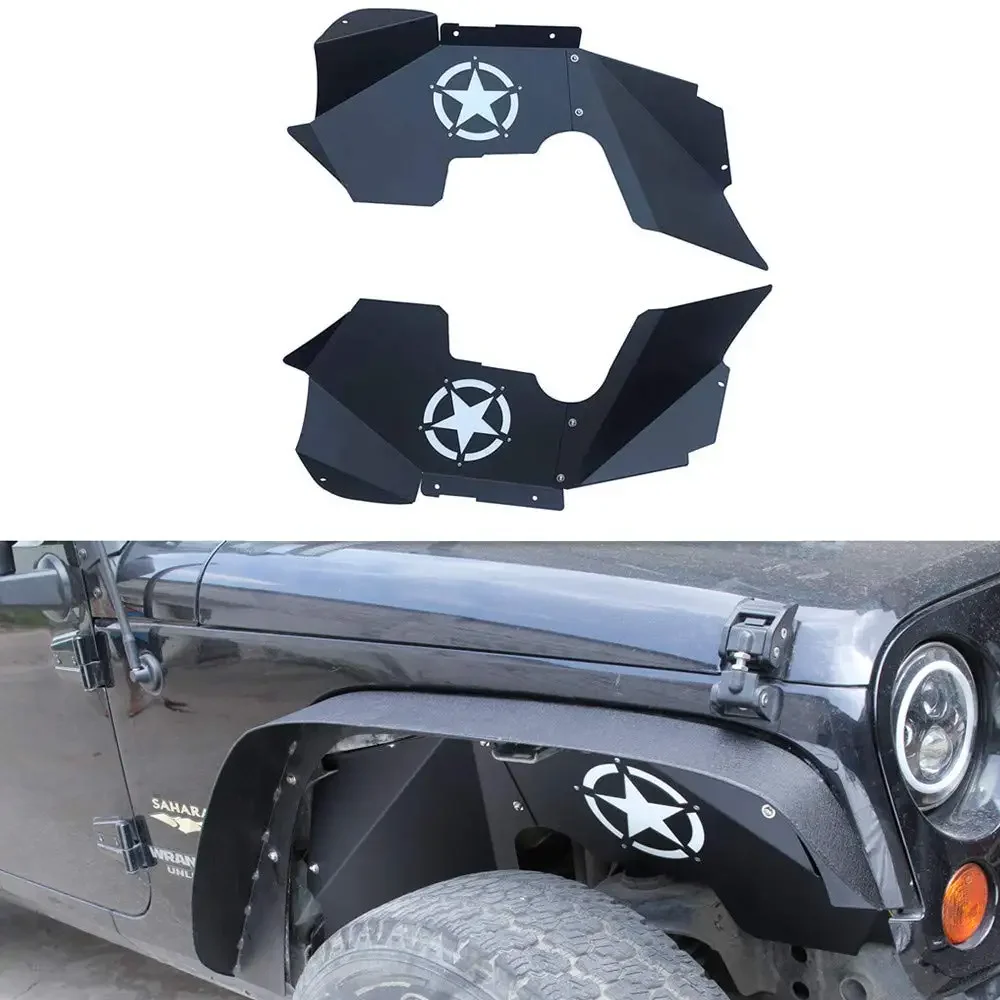 Front Inner Driving Drum Fender Liners for Jeep Wrangler JK JKU 2007-2017 Steel Sheet Black Splash Guards Lightweight Design