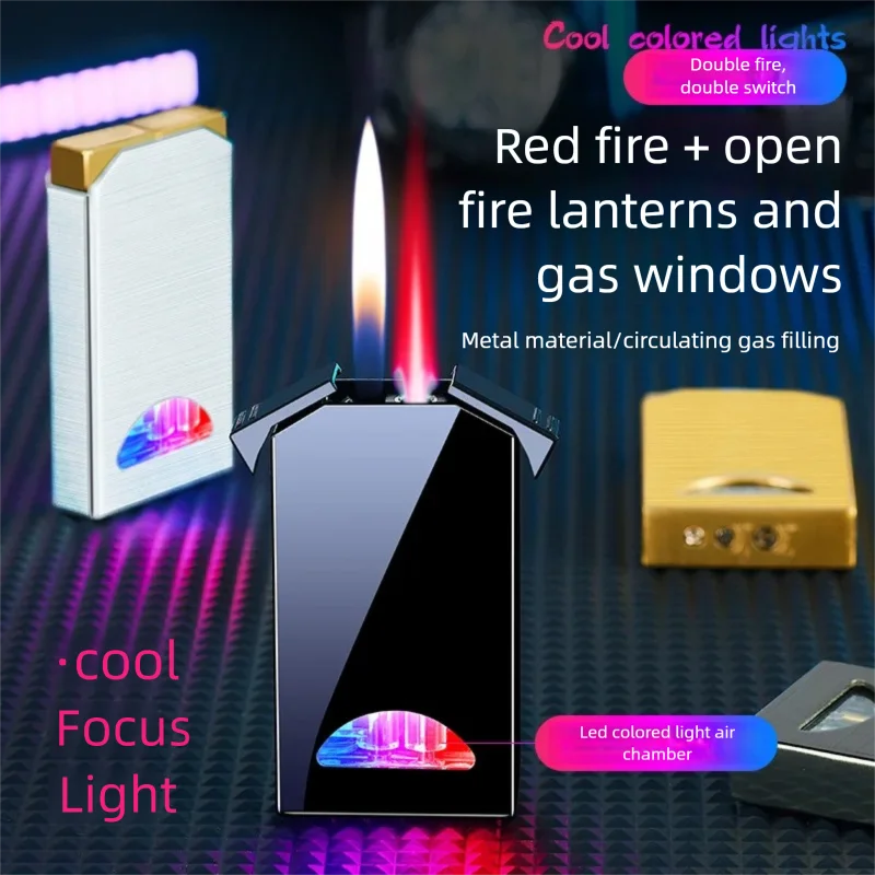 KW-056， Creativity, Flash, Inflatable, Dual Fire, Direct Flame, Conversion, Metal, Windproof, Colorful Lights, Gas, Lighter