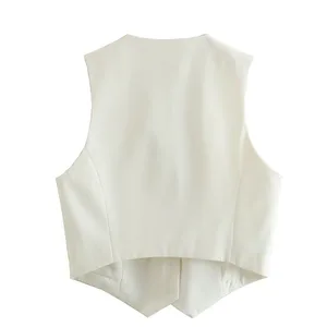 خمر نمط الخامس الرقبة بلا أكمام سترة أنيقة أزياء الأسود والأبيض سترة زر قصيرة للنساء أعلى 10 ملابس نسائية مبيعة 80 90 - No8