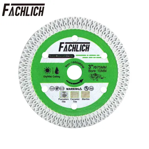 FACHLICH 1pc Dia75mm X 메쉬 다이아몬드 톱 블레이드 Bore10mm 타일 커터 대리석 벽돌 벽돌 세라믹 3 인치 핸드 톱 커팅 디스크